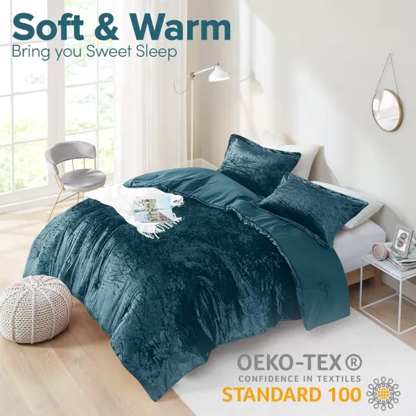 Comfort Spaces Juliette Luxe Comforter Set Velvet Lush with Soft Brushed Microfiber Reverse All Season Cozy Velvet Bedding Sets Fluffy Comforter Bed Set Matching Sham Blush FullQueen 3 PieceTeal Comforter