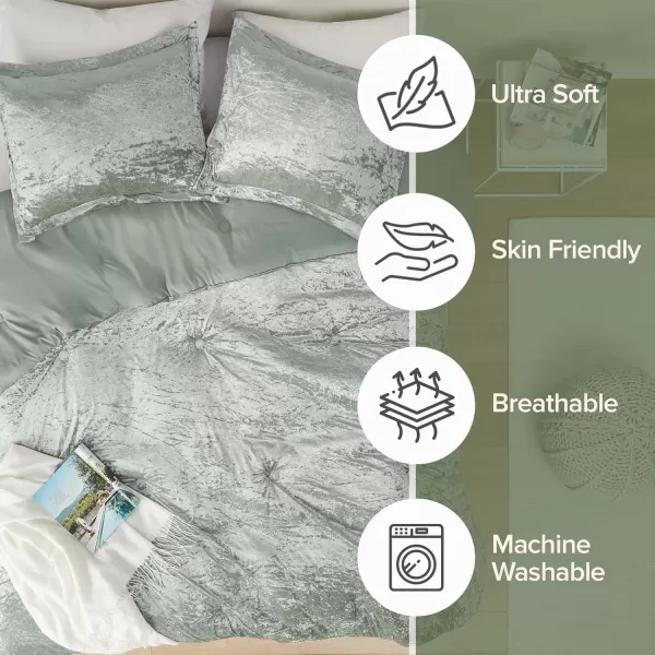 Comfort Spaces Juliette Luxe Comforter Set Velvet Lush with Soft Brushed Microfiber Reverse All Season Cozy Velvet Bedding Sets Fluffy Comforter Bed Set Matching Sham Blush FullQueen 3 PieceSaga Green Comforter