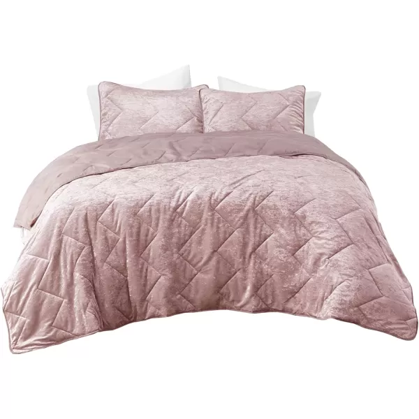 Comfort Spaces Juliette Luxe Comforter Set Velvet Lush with Soft Brushed Microfiber Reverse All Season Cozy Velvet Bedding Sets Fluffy Comforter Bed Set Matching Sham Blush FullQueen 3 PieceBlush Quilt