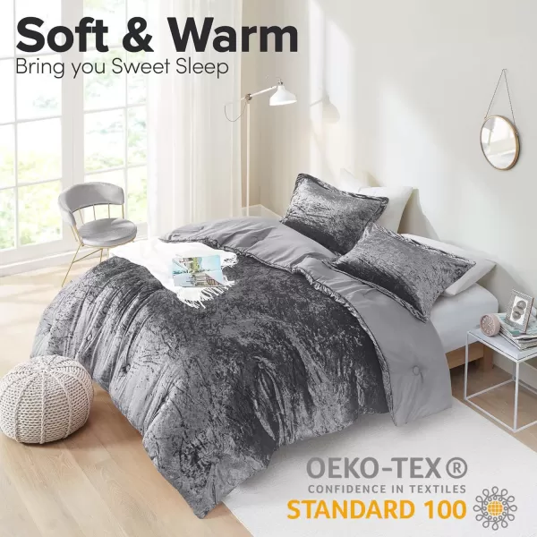 Comfort Spaces Juliette Luxe Comforter Set Velvet Lush with Soft Brushed Microfiber Reverse All Season Cozy Velvet Bedding Sets Fluffy Comforter Bed Set Matching Sham Blush FullQueen 3 PieceGrey Comforter