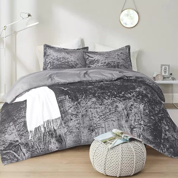 Comfort Spaces Juliette Luxe Comforter Set Velvet Lush with Soft Brushed Microfiber Reverse All Season Cozy Velvet Bedding Sets Fluffy Comforter Bed Set Matching Sham Blush FullQueen 3 PieceGrey Comforter