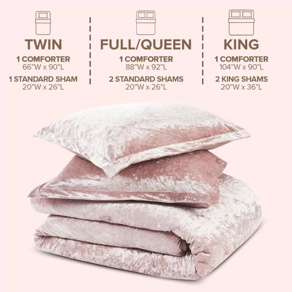 Comfort Spaces Juliette Luxe Comforter Set Velvet Lush with Soft Brushed Microfiber Reverse All Season Cozy Velvet Bedding Sets Fluffy Comforter Bed Set Matching Sham Blush FullQueen 3 PieceBlush Comforter