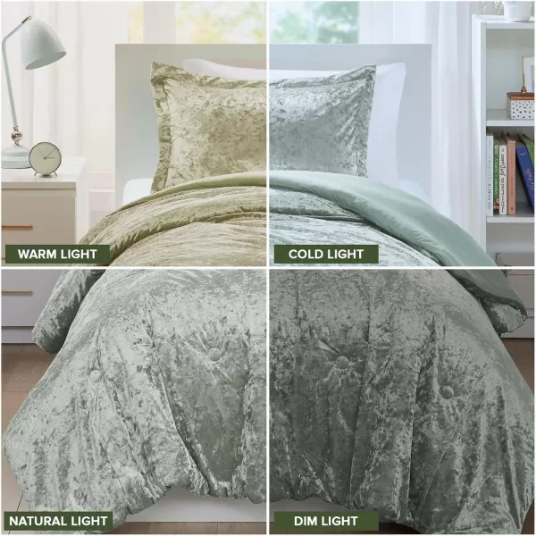 Comfort Spaces Juliette Luxe Comforter Set Velvet Lush with Soft Brushed Microfiber Reverse All Season Cozy Velvet Bedding Sets Fluffy Comforter Bed Set Matching Sham Blush FullQueen 3 PieceSaga Green Comforter