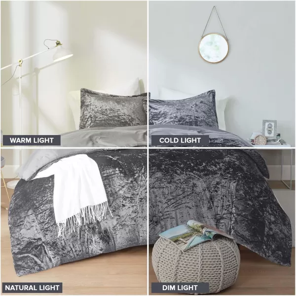 Comfort Spaces Juliette Luxe Comforter Set Velvet Lush with Soft Brushed Microfiber Reverse All Season Cozy Velvet Bedding Sets Fluffy Comforter Bed Set Matching Sham Blush FullQueen 3 PieceGrey Comforter