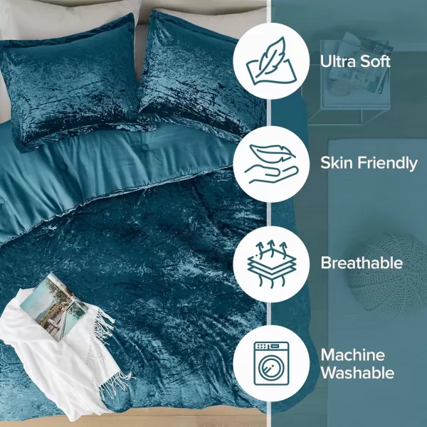 Comfort Spaces Juliette Luxe Comforter Set Velvet Lush with Soft Brushed Microfiber Reverse All Season Cozy Velvet Bedding Sets Fluffy Comforter Bed Set Matching Sham Blush FullQueen 3 PieceTeal Comforter