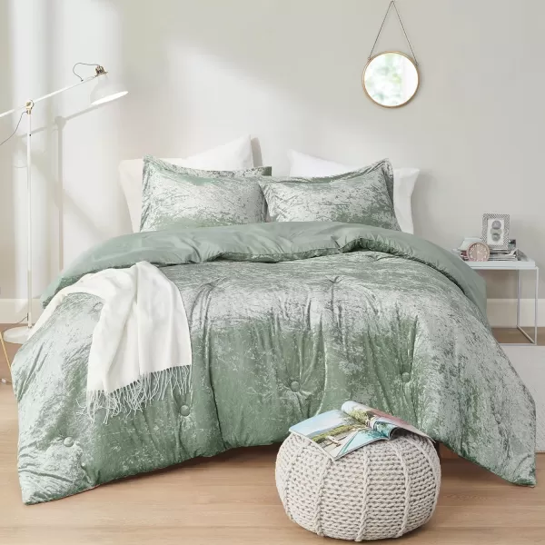 Comfort Spaces Juliette Luxe Comforter Set Velvet Lush with Soft Brushed Microfiber Reverse All Season Cozy Velvet Bedding Sets Fluffy Comforter Bed Set Matching Sham Blush FullQueen 3 PieceSaga Green Comforter