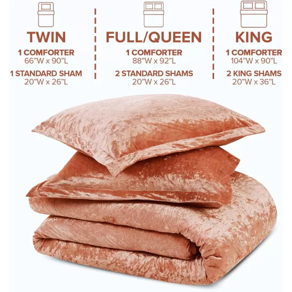 Comfort Spaces Juliette Luxe Comforter Set Velvet Lush with Soft Brushed Microfiber Reverse All Season Cozy Velvet Bedding Sets Fluffy Comforter Bed Set Matching Sham Blush FullQueen 3 PieceBurnt Orange Comforter