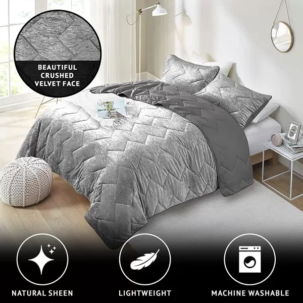 Comfort Spaces Juliette Luxe Comforter Set Velvet Lush with Soft Brushed Microfiber Reverse All Season Cozy Velvet Bedding Sets Fluffy Comforter Bed Set Matching Sham Blush FullQueen 3 PieceGrey Quilt