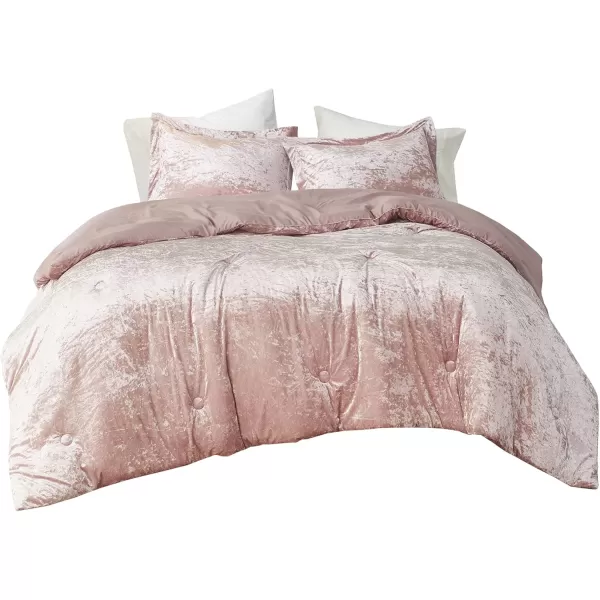 Comfort Spaces Juliette Luxe Comforter Set Velvet Lush with Soft Brushed Microfiber Reverse All Season Cozy Velvet Bedding Sets Fluffy Comforter Bed Set Matching Sham Blush FullQueen 3 PieceBlush Comforter