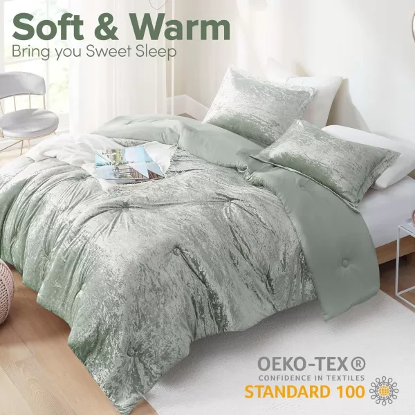Comfort Spaces Juliette Luxe Comforter Set Velvet Lush with Soft Brushed Microfiber Reverse All Season Cozy Velvet Bedding Sets Fluffy Comforter Bed Set Matching Sham Blush FullQueen 3 PieceSaga Green Comforter