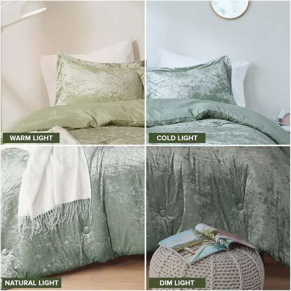 Comfort Spaces Juliette Luxe Comforter Set Velvet Lush with Soft Brushed Microfiber Reverse All Season Cozy Velvet Bedding Sets Fluffy Comforter Bed Set Matching Sham Blush FullQueen 3 PieceSaga Green Comforter