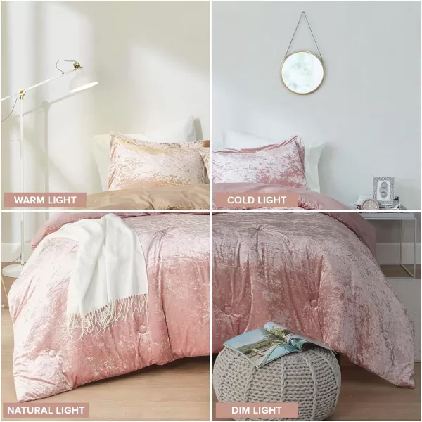 Comfort Spaces Juliette Luxe Comforter Set Velvet Lush with Soft Brushed Microfiber Reverse All Season Cozy Velvet Bedding Sets Fluffy Comforter Bed Set Matching Sham Blush FullQueen 3 PieceBlush Comforter