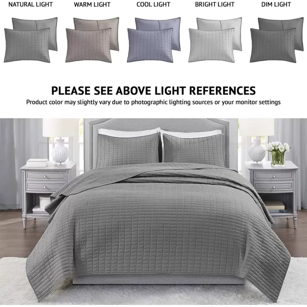 Comfort Spaces Kienna Quilt SetLuxury Double Sided Stitching Design Summer Blanket Lightweight Soft All Season Bedding Layer Matching Sham Blue Coverlet TwinTwin XL66quotx90quot 2 PieceCharcoal Grey