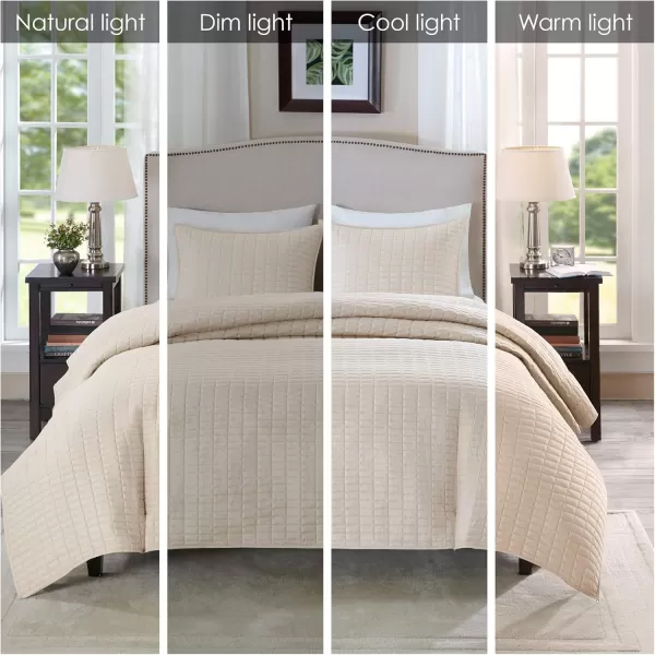Comfort Spaces Kienna Quilt SetLuxury Double Sided Stitching Design Summer Blanket Lightweight Soft All Season Bedding Layer Matching Sham Blue Coverlet TwinTwin XL66quotx90quot 2 PieceIvory