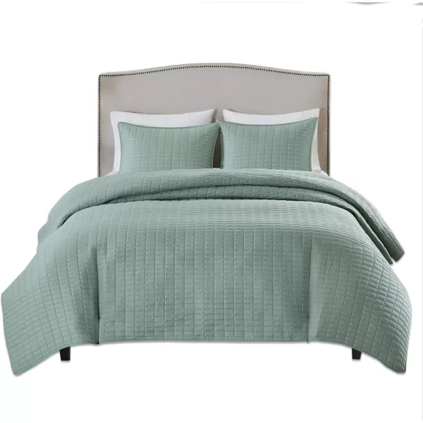 Comfort Spaces Kienna Quilt SetLuxury Double Sided Stitching Design Summer Blanket Lightweight Soft All Season Bedding Layer Matching Sham Blue Coverlet TwinTwin XL66quotx90quot 2 PieceSage Green