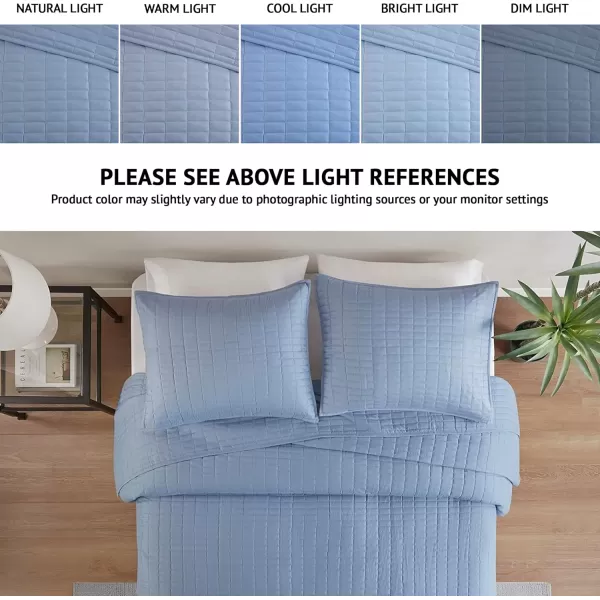 Comfort Spaces Kienna Quilt SetLuxury Double Sided Stitching Design Summer Blanket Lightweight Soft All Season Bedding Layer Matching Sham Blue Coverlet TwinTwin XL66quotx90quot 2 PieceBlue