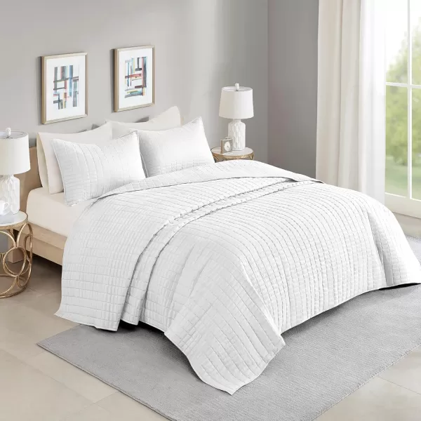 Comfort Spaces Kienna Quilt SetLuxury Double Sided Stitching Design Summer Blanket Lightweight Soft All Season Bedding Layer Matching Sham Blue Coverlet TwinTwin XL66quotx90quot 2 PieceWhite