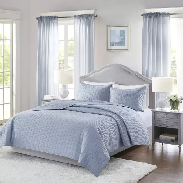 Comfort Spaces Kienna Quilt SetLuxury Double Sided Stitching Design Summer Blanket Lightweight Soft All Season Bedding Layer Matching Sham Blue Coverlet TwinTwin XL66quotx90quot 2 PieceBlue