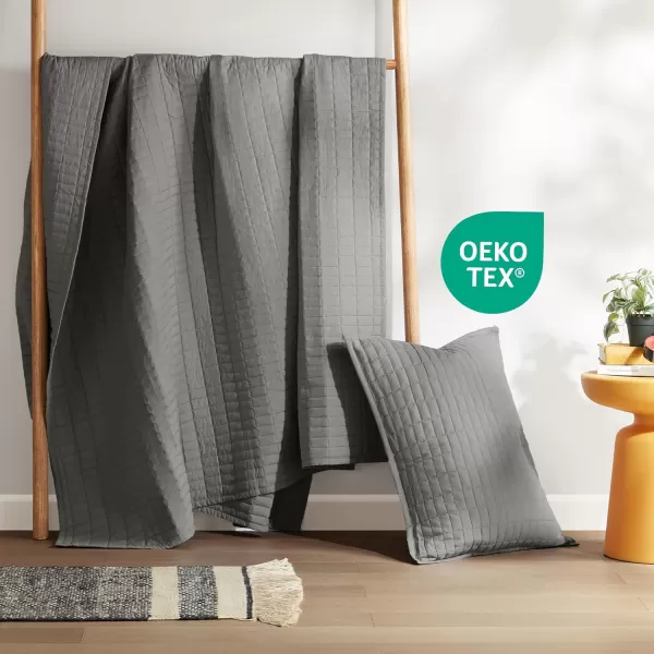 Comfort Spaces Kienna Quilt SetLuxury Double Sided Stitching Design Summer Blanket Lightweight Soft All Season Bedding Layer Matching Sham Blue Coverlet TwinTwin XL66quotx90quot 2 PieceCharcoal Grey