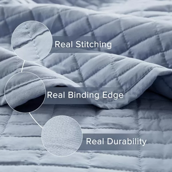 Comfort Spaces Kienna Quilt SetLuxury Double Sided Stitching Design Summer Blanket Lightweight Soft All Season Bedding Layer Matching Sham Blue Coverlet TwinTwin XL66quotx90quot 2 PieceBlue