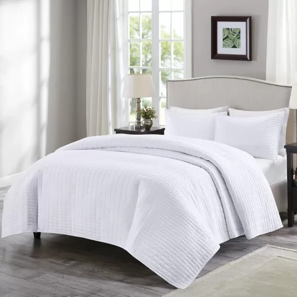 Comfort Spaces Kienna Quilt SetLuxury Double Sided Stitching Design Summer Blanket Lightweight Soft All Season Bedding Layer Matching Sham Blue Coverlet TwinTwin XL66quotx90quot 2 PieceWhite