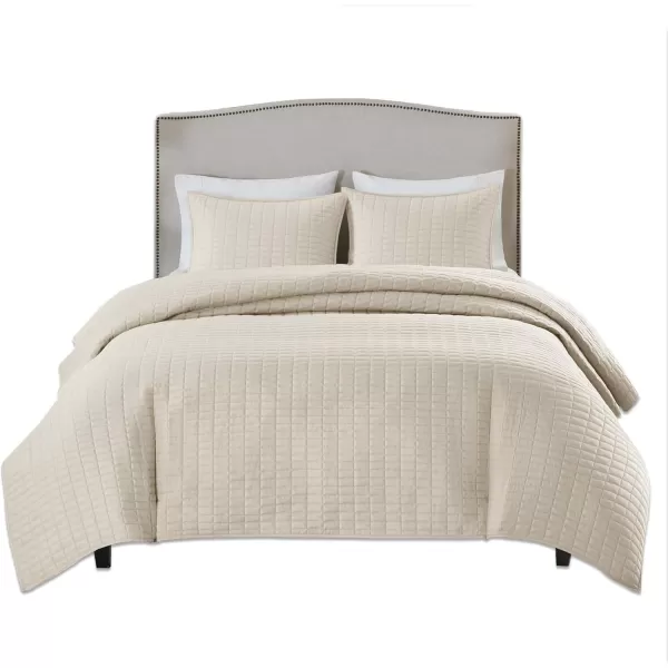 Comfort Spaces Kienna Quilt SetLuxury Double Sided Stitching Design Summer Blanket Lightweight Soft All Season Bedding Layer Matching Sham Blue Coverlet TwinTwin XL66quotx90quot 2 PieceIvory