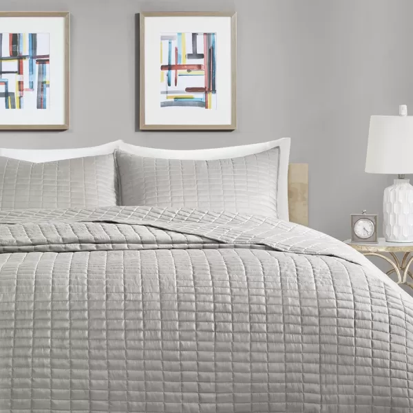 Comfort Spaces Kienna Quilt SetLuxury Double Sided Stitching Design Summer Blanket Lightweight Soft All Season Bedding Layer Matching Sham Blue Coverlet TwinTwin XL66quotx90quot 2 PieceGrey