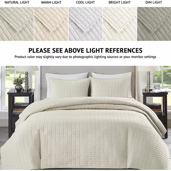 Comfort Spaces Kienna Quilt SetLuxury Double Sided Stitching Design Summer Blanket Lightweight Soft All Season Bedding Layer Matching Sham Blue Coverlet TwinTwin XL66quotx90quot 2 PieceIvory