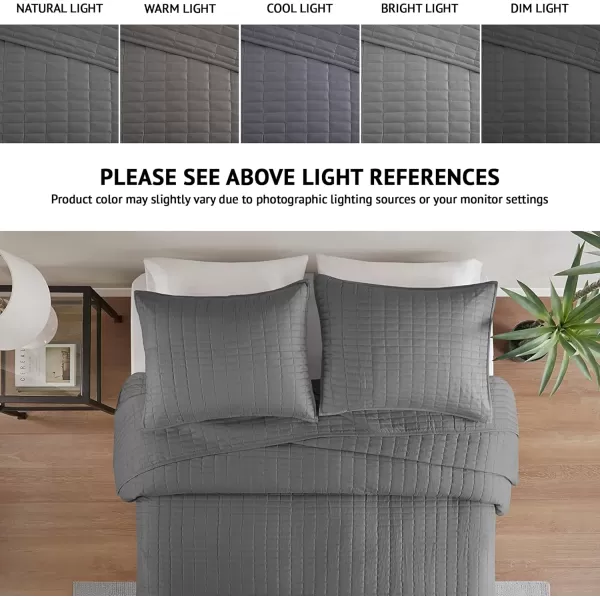 Comfort Spaces Kienna Quilt SetLuxury Double Sided Stitching Design Summer Blanket Lightweight Soft All Season Bedding Layer Matching Sham Blue Coverlet TwinTwin XL66quotx90quot 2 PieceCharcoal Grey