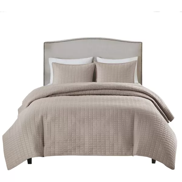 Comfort Spaces Kienna Quilt SetLuxury Double Sided Stitching Design Summer Blanket Lightweight Soft All Season Bedding Layer Matching Sham Blue Coverlet TwinTwin XL66quotx90quot 2 PieceTaupe