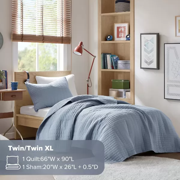 Comfort Spaces Kienna Quilt SetLuxury Double Sided Stitching Design Summer Blanket Lightweight Soft All Season Bedding Layer Matching Sham Blue Coverlet TwinTwin XL66quotx90quot 2 PieceBlue
