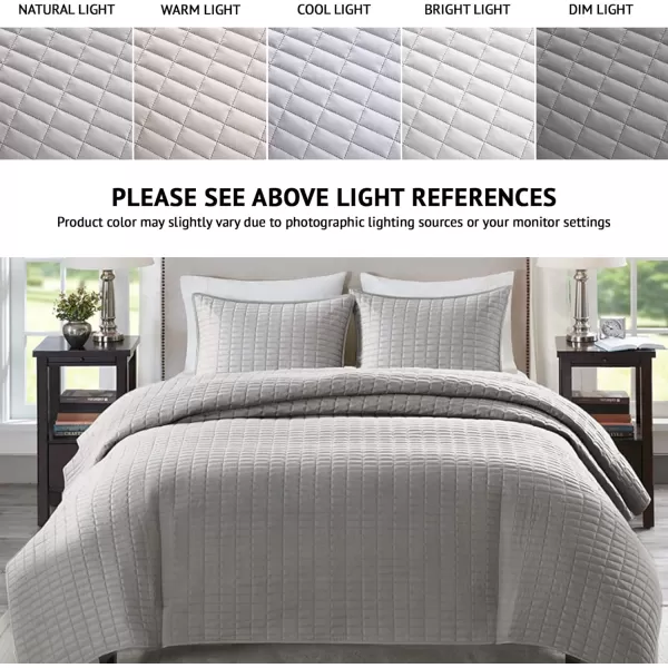 Comfort Spaces Kienna Quilt SetLuxury Double Sided Stitching Design Summer Blanket Lightweight Soft All Season Bedding Layer Matching Sham Blue Coverlet TwinTwin XL66quotx90quot 2 PieceGrey