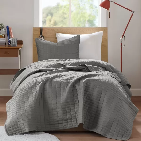 Comfort Spaces Kienna Quilt SetLuxury Double Sided Stitching Design Summer Blanket Lightweight Soft All Season Bedding Layer Matching Sham Blue Coverlet TwinTwin XL66quotx90quot 2 PieceCharcoal Grey