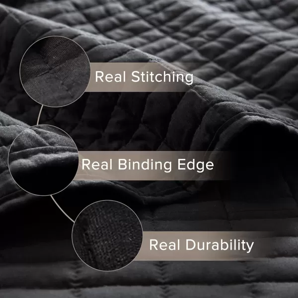 Comfort Spaces Kienna Quilt SetLuxury Double Sided Stitching Design Summer Blanket Lightweight Soft All Season Bedding Layer Matching Sham Blue Coverlet TwinTwin XL66quotx90quot 2 PieceBlack