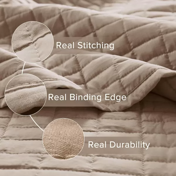 Comfort Spaces Kienna Quilt SetLuxury Double Sided Stitching Design Summer Blanket Lightweight Soft All Season Bedding Layer Matching Sham Blue Coverlet TwinTwin XL66quotx90quot 2 PieceTaupe