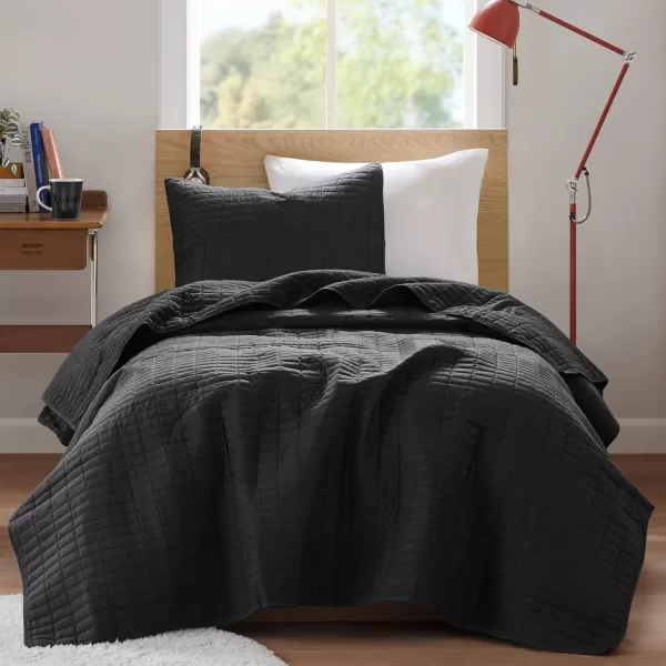 Comfort Spaces Kienna Quilt SetLuxury Double Sided Stitching Design Summer Blanket Lightweight Soft All Season Bedding Layer Matching Sham Blue Coverlet TwinTwin XL66quotx90quot 2 PieceBlack