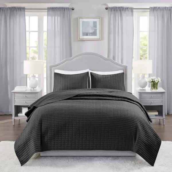Comfort Spaces Kienna Quilt SetLuxury Double Sided Stitching Design Summer Blanket Lightweight Soft All Season Bedding Layer Matching Sham Blue Coverlet TwinTwin XL66quotx90quot 2 PieceBlack