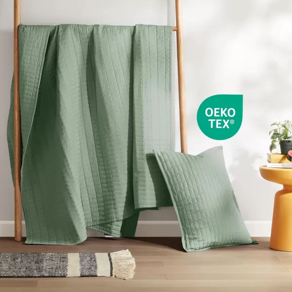 Comfort Spaces Kienna Quilt SetLuxury Double Sided Stitching Design Summer Blanket Lightweight Soft All Season Bedding Layer Matching Sham Blue Coverlet TwinTwin XL66quotx90quot 2 PieceSage Green