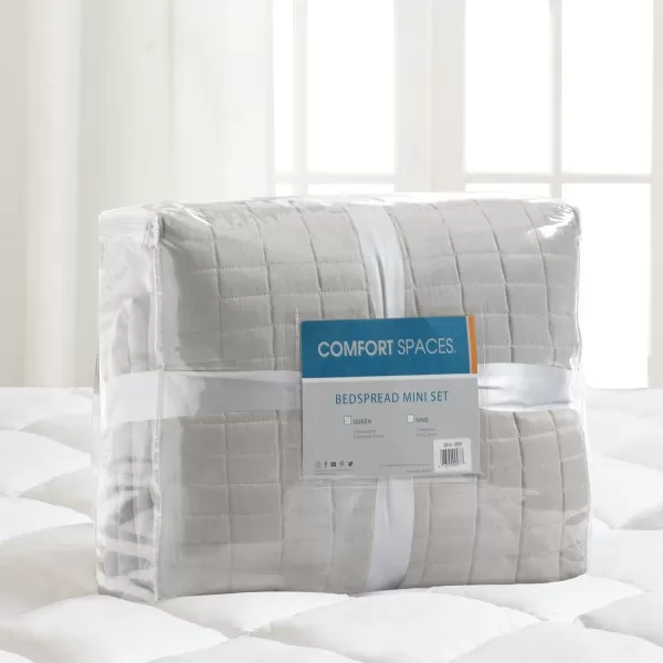 Comfort Spaces Kienna Quilt SetLuxury Double Sided Stitching Design Summer Blanket Lightweight Soft All Season Bedding Layer Matching Sham Blue Coverlet TwinTwin XL66quotx90quot 2 PieceGrey