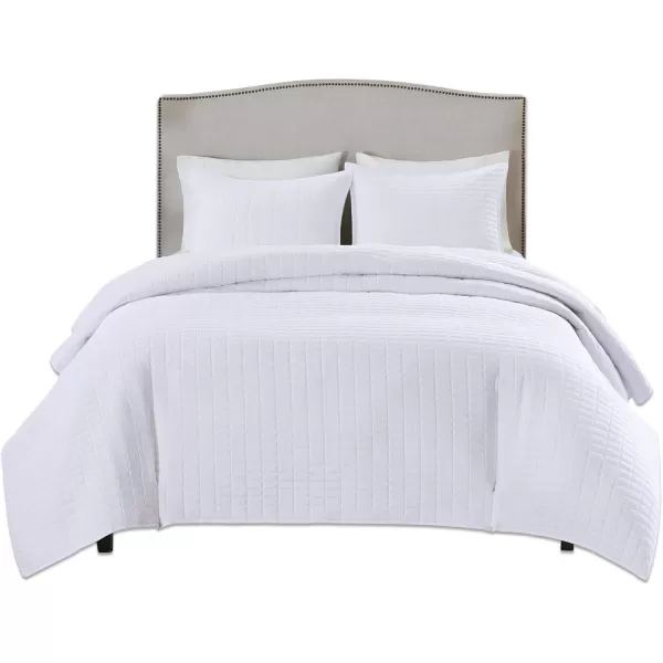 Comfort Spaces Kienna Quilt SetLuxury Double Sided Stitching Design Summer Blanket Lightweight Soft All Season Bedding Layer Matching Sham Blue Coverlet TwinTwin XL66quotx90quot 2 PieceWhite