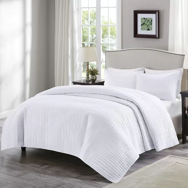 Comfort Spaces Kienna Quilt SetLuxury Double Sided Stitching Design Summer Blanket Lightweight Soft All Season Bedding Layer Matching Sham Blue Coverlet TwinTwin XL66quotx90quot 2 PieceWhite