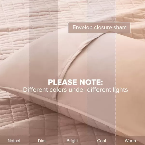 Comfort Spaces Kienna Quilt SetLuxury Double Sided Stitching Design Summer Blanket Lightweight Soft All Season Bedding Layer Matching Sham Blue Coverlet TwinTwin XL66quotx90quot 2 PieceBlush
