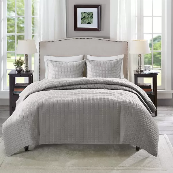 Comfort Spaces Kienna Quilt SetLuxury Double Sided Stitching Design Summer Blanket Lightweight Soft All Season Bedding Layer Matching Sham Blue Coverlet TwinTwin XL66quotx90quot 2 PieceGrey