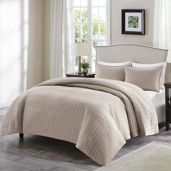Comfort Spaces Kienna Quilt SetLuxury Double Sided Stitching Design Summer Blanket Lightweight Soft All Season Bedding Layer Matching Sham Blue Coverlet TwinTwin XL66quotx90quot 2 PieceTaupe