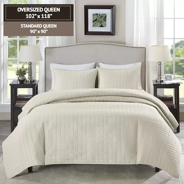Comfort Spaces Kienna Quilt SetLuxury Double Sided Stitching Design Summer Blanket Lightweight Soft All Season Bedding Layer Matching Sham Blue Coverlet TwinTwin XL66quotx90quot 2 PieceIvory