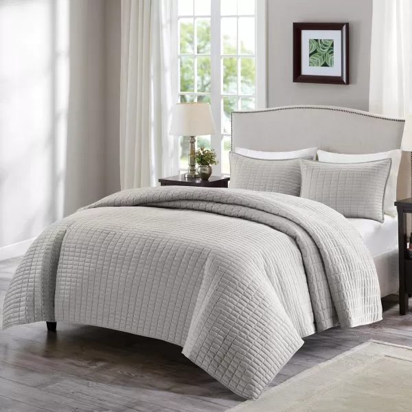 Comfort Spaces Kienna Quilt SetLuxury Double Sided Stitching Design Summer Blanket Lightweight Soft All Season Bedding Layer Matching Sham Blue Coverlet TwinTwin XL66quotx90quot 2 PieceGrey