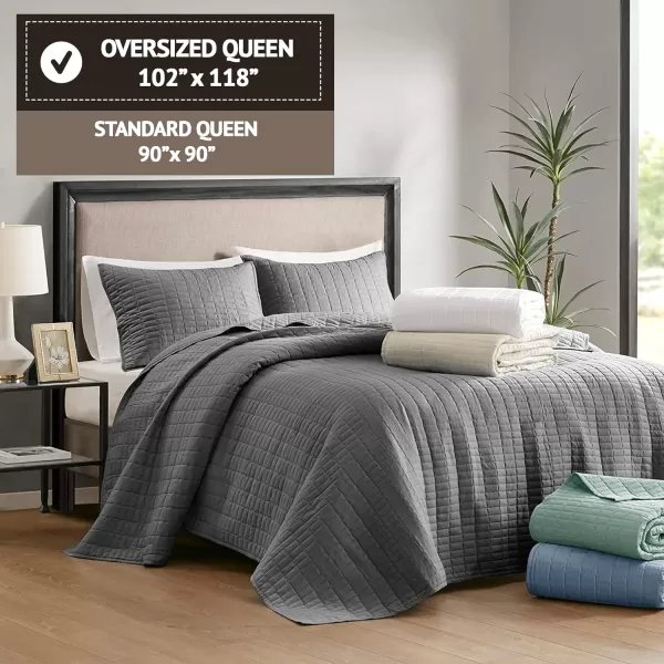 Comfort Spaces Kienna Quilt SetLuxury Double Sided Stitching Design Summer Blanket Lightweight Soft All Season Bedding Layer Matching Sham Blue Coverlet TwinTwin XL66quotx90quot 2 PieceCharcoal Grey