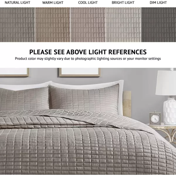 Comfort Spaces Kienna Quilt SetLuxury Double Sided Stitching Design Summer Blanket Lightweight Soft All Season Bedding Layer Matching Sham Blue Coverlet TwinTwin XL66quotx90quot 2 PieceTaupe