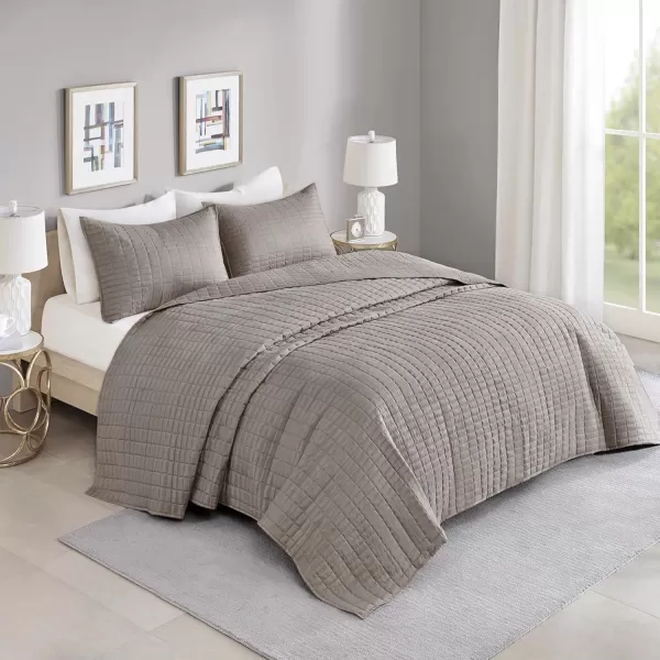 Comfort Spaces Kienna Quilt SetLuxury Double Sided Stitching Design Summer Blanket Lightweight Soft All Season Bedding Layer Matching Sham Blue Coverlet TwinTwin XL66quotx90quot 2 PieceTaupe