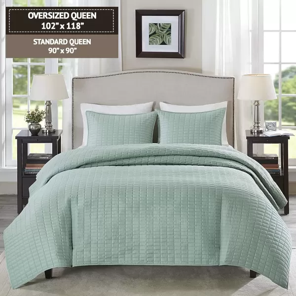 Comfort Spaces Kienna Quilt SetLuxury Double Sided Stitching Design Summer Blanket Lightweight Soft All Season Bedding Layer Matching Sham Blue Coverlet TwinTwin XL66quotx90quot 2 PieceSage Green